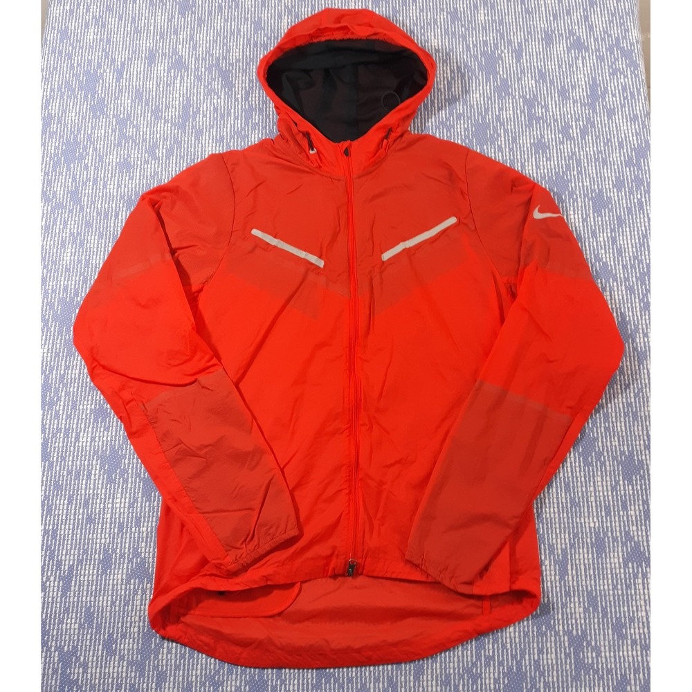 Nike Running Jacket Womens Small Full Zip Athletic Nylon Hooded Orange Jogger